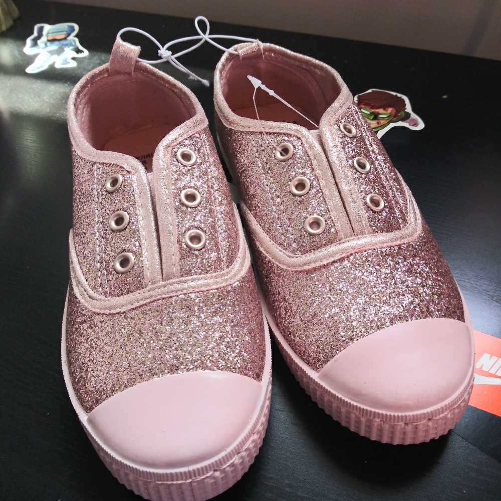 Brand new girls size 2 pink glitter slip ons
